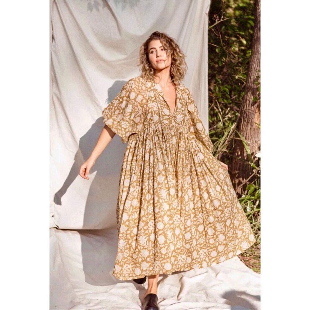 Sundry Floral Midi Dress‎ size 0 Yellow Mustard Boho Bohemian